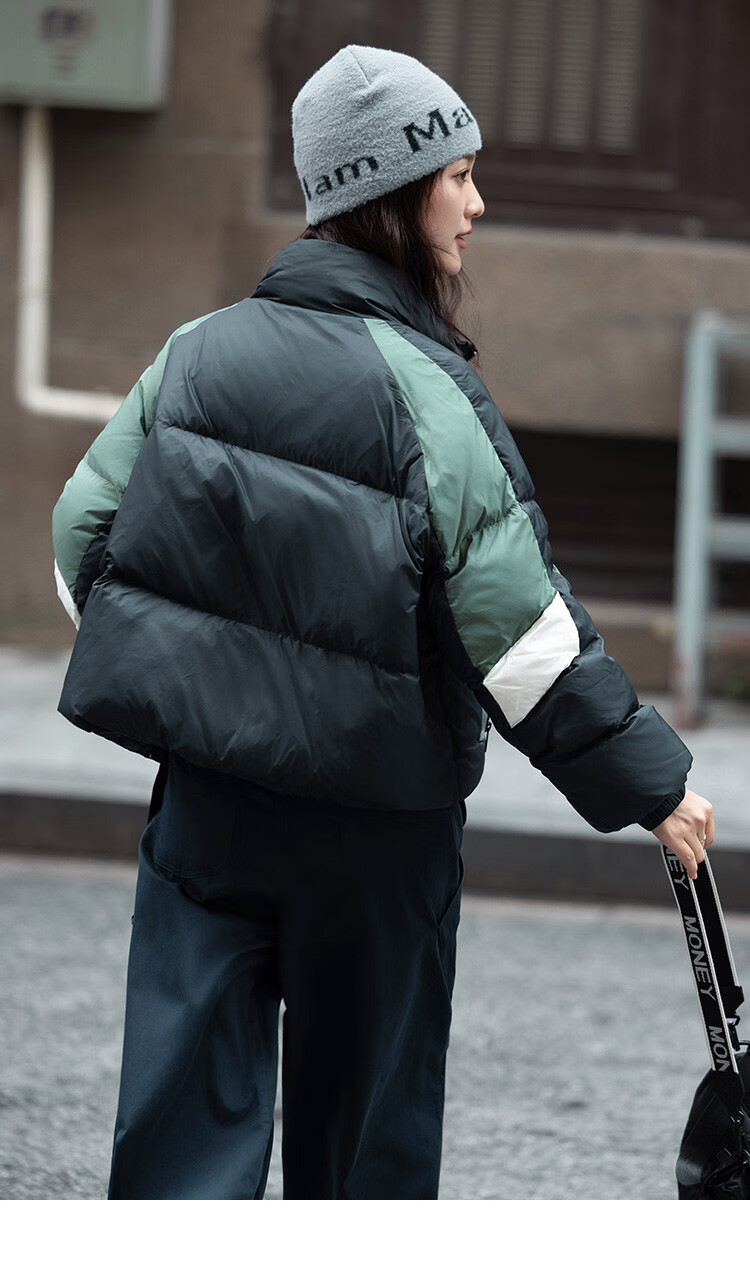Dme [Multi-Color Patchwork Short Style] Winter Stand-Collar Long-Sleeve Down Jacket for Women with Contrasting Color Splicing 8