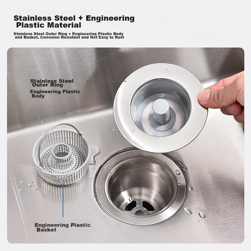 Larsd Sink Strainer, Kitchen Sink Filter Mesh, Spring-Loaded Filter Cartridge, Drain Filter, Vegetable Washing Basin Drain Stopper LR1233
