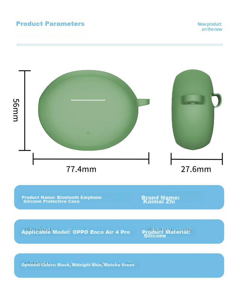 KMaxAI Compatible Silicone Protective Case for OPPO Enco X3/Air4 Pro Earphones with Hook, Wireless Charging Case, Frosted Simple Solid Color Soft Shell, Matcha Gree 10