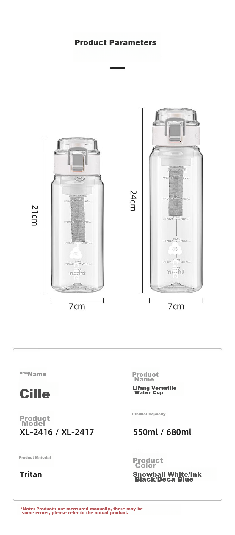 Cille Tritan Plastic Cup, Sports Water Bottle for Men And Women, Stylish Outdoor Cup, Portable with Filter, Snowball White, 680ml 11