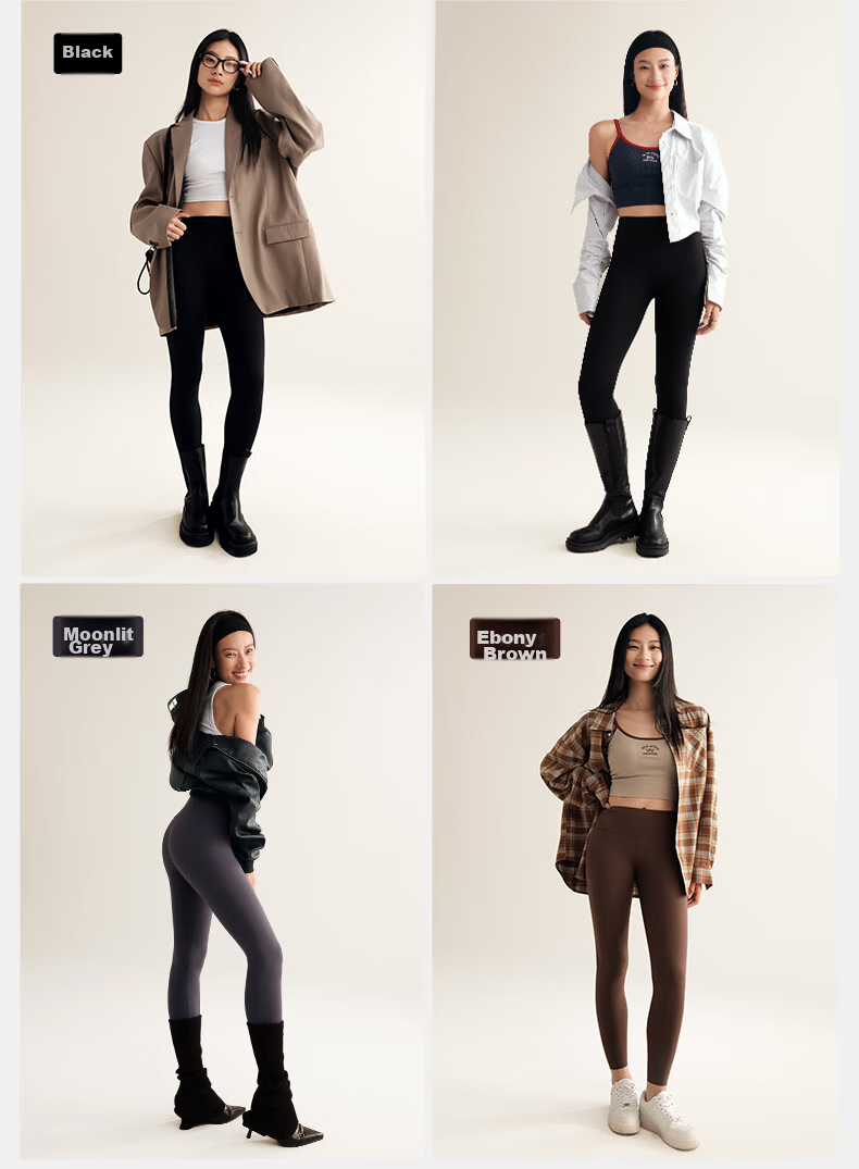 VFU Fleece-Lined Yoga Pants, Winter Warm Base Layer, Thick Windproof Sports Leggings, Ebony Brown, L 25