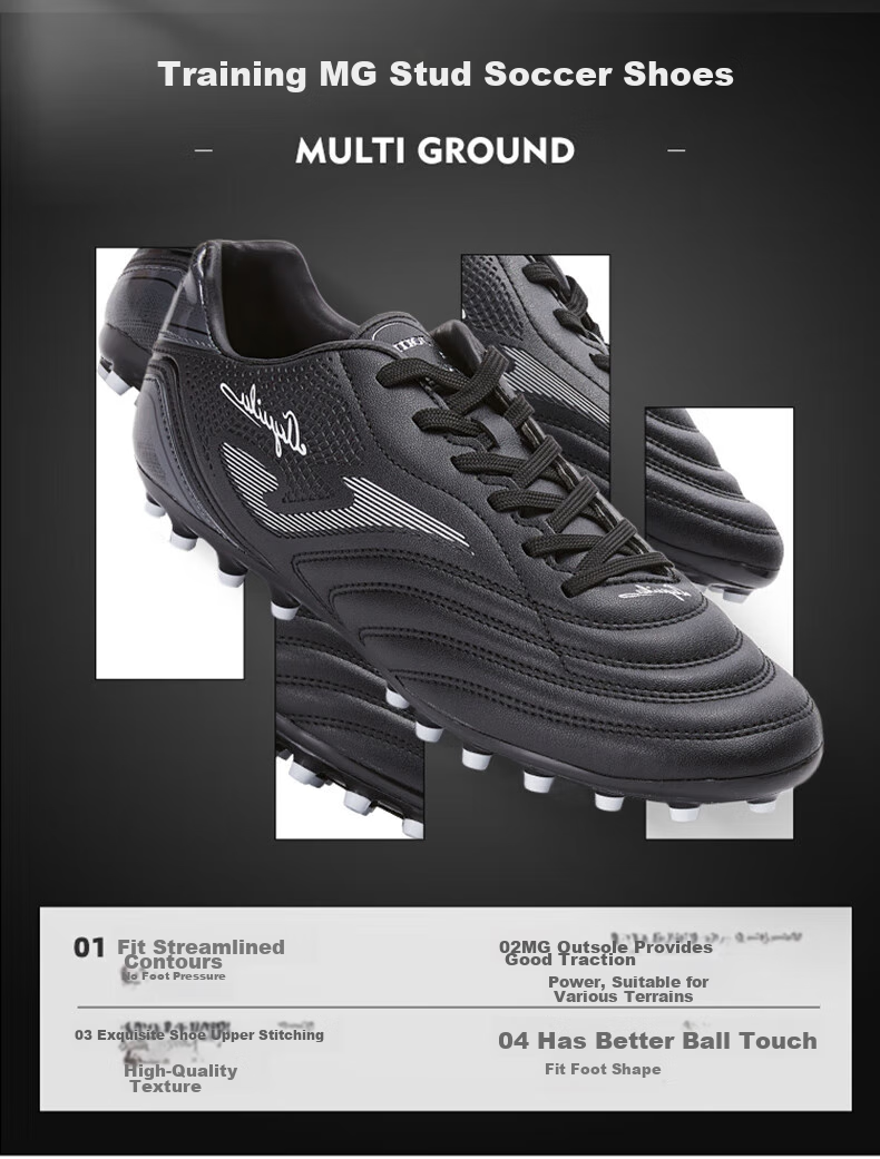JOMA Adult Soccer Shoes for Men, Youth And Students, MG Short Studs Breathable Competition Football Training Shoes, Black, Size 43.5 2