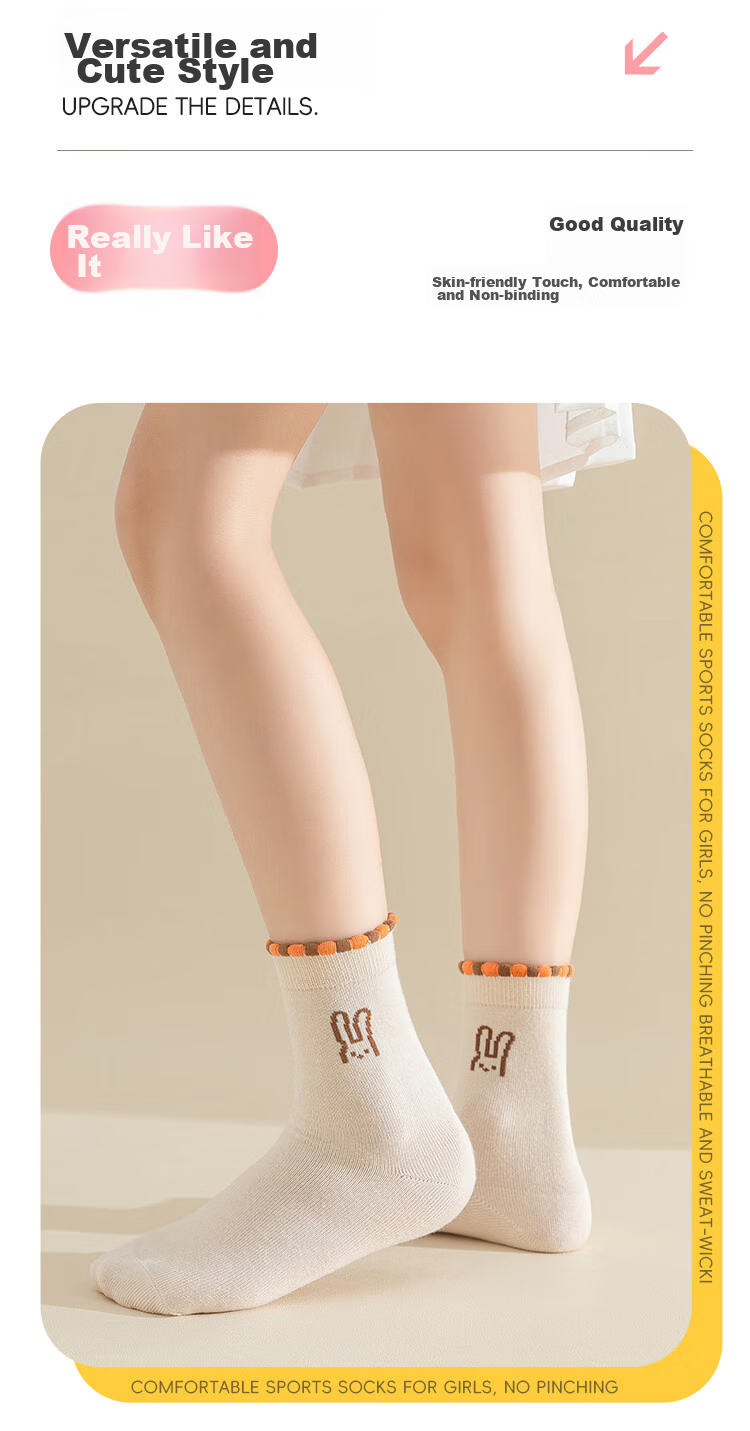 MiiOW Children's Socks, Girls' Socks, Autumn And Winter, Cute Baby Girl Socks for Older Children, Cotton Mid-Calf Socks, Colorful Rabbit Design, Size L 4