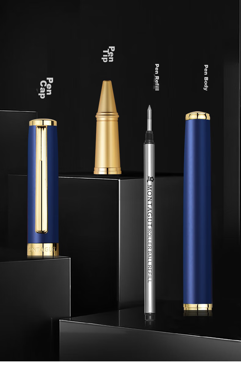 MONTAGUT Business Ballpoint Pen Corporate Gift Box Holiday Present for Clients, Employees And Students Metal Gel Pen Liyu Series Blue 0.5mm 12