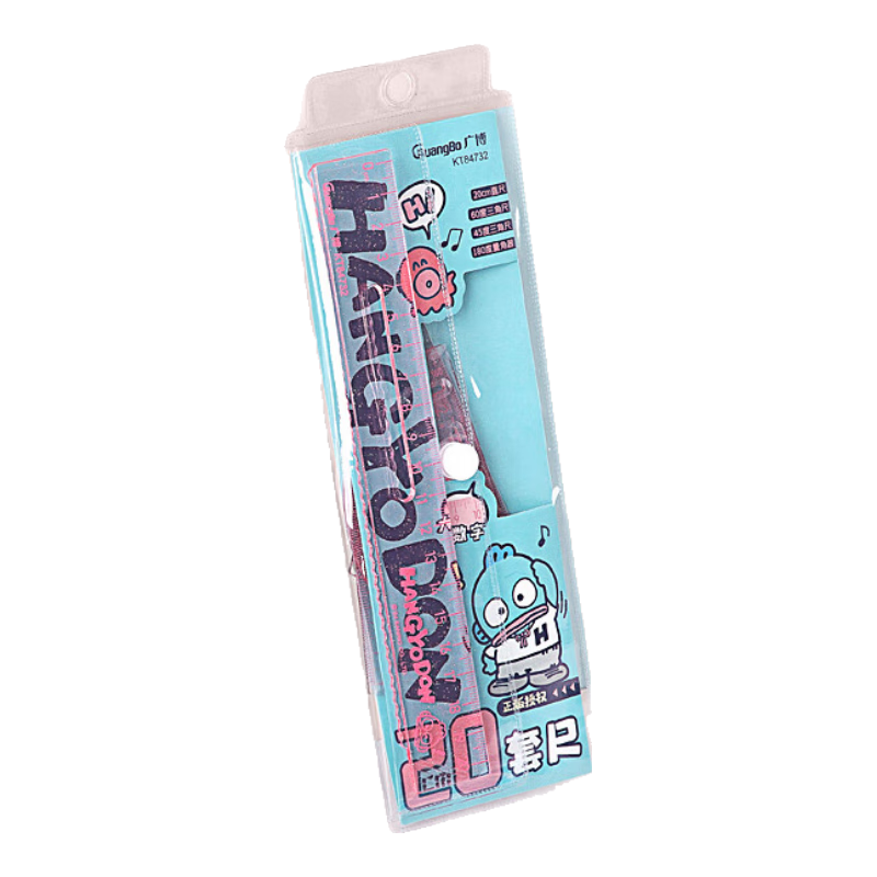 GuangBo & Sanrio Student Ruler Set, Large Numbers, 20cm Straight Ruler, Triangle Ruler, Little Fish Series, First Grade Elementary School Double Wave Ruler, Random Color KT84732
