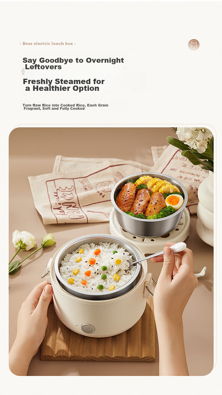 Bear Electric Lunch Box, Heated Lunch Box, Insulated Lunch Box with Heating Function, Portable Steaming And Cooking Food Device, Office Use, 1.5L Double-Layer Stainless Steel Inner Pot, Multifunctional DFH-C15D2 10