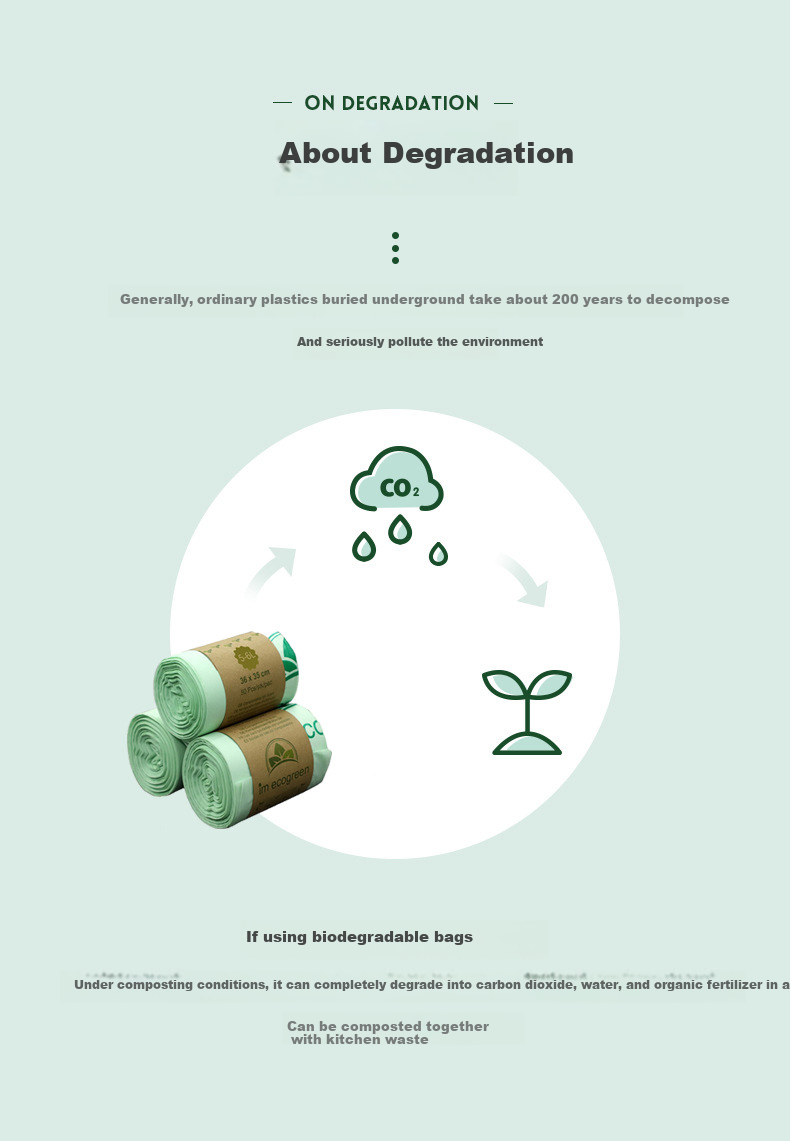 Haisidike Biodegradable Garbage Bags, Light Green, 8L (40*38cm), 50 Pieces, PLA Corn Starch Biodegradable Compostable Garbage Bags, Disposable Eco-Friendly Bags, HKZX-36 2