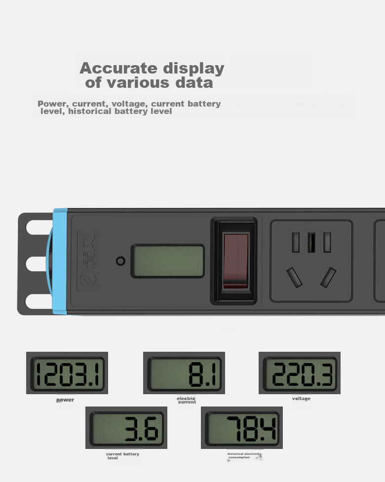 Kyfen PDU Cabinet Socket, 8-Outlet Master Control, 10A, 3 Meters, Lightning Protection, 1.5mm Flat Cable Diameter, 42mm Large Spacing, 360° Rotating Bracket, High-Power Socket 9