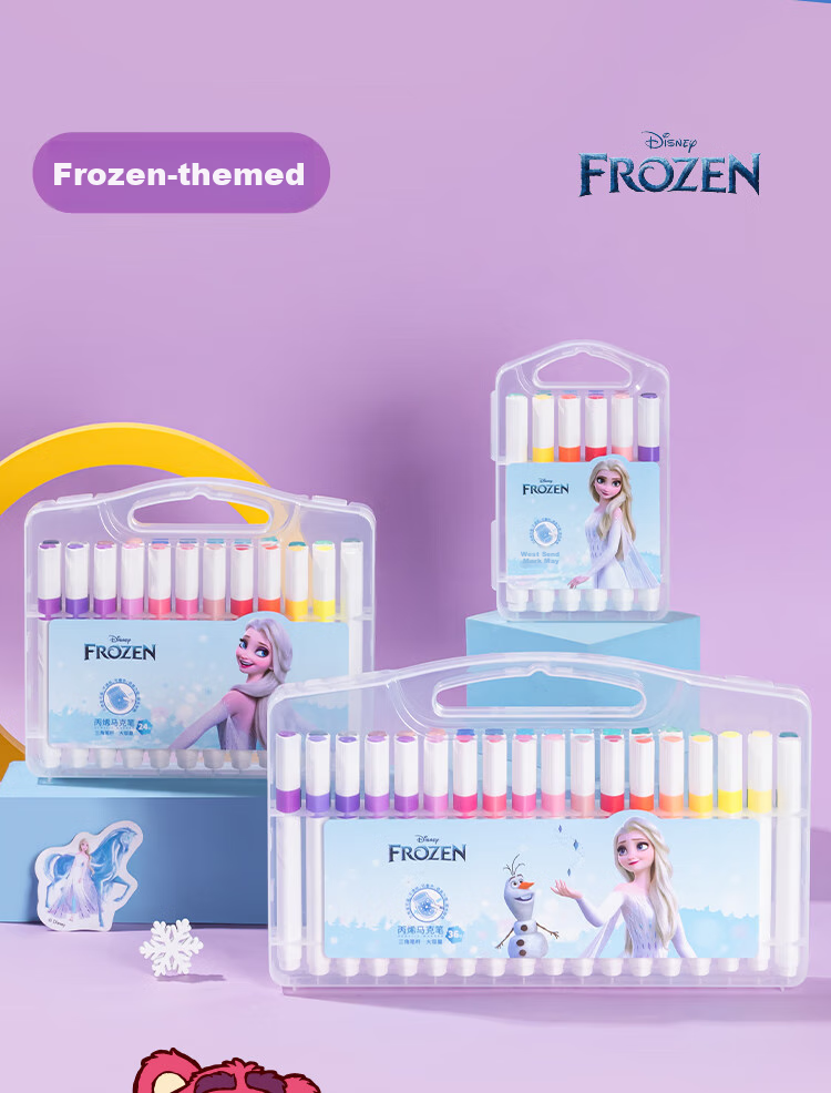 Disney Acrylic Markers, 12 Colors, Children's Doodle Drawing Pens, Quick-Drying, Elementary School Cartoon Waterproof Paint Pens, Elsa Princess Watercolor Pens 10