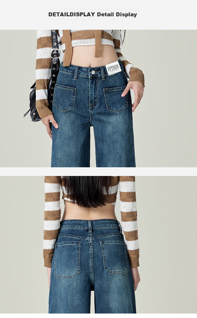 Yipintiancheng Retro Washed Denim Jeans for Women, Versatile Slimming Wide-Leg Pants for Fall 2025, Loose-Fitting Floor-Length Trousers 11