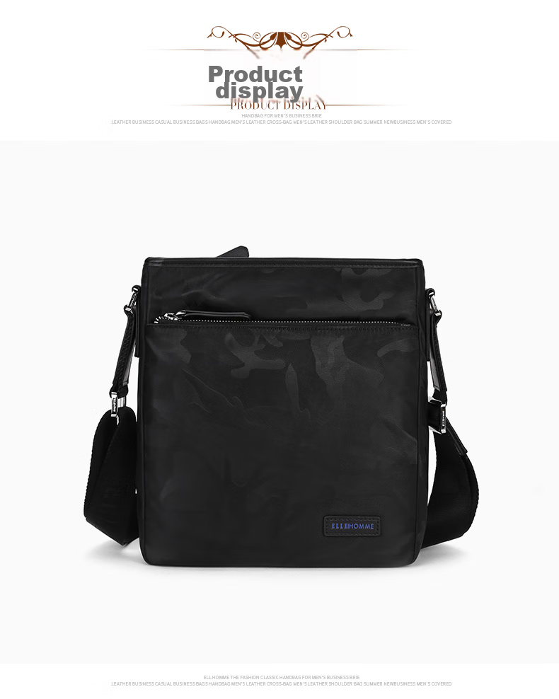 ELLE HOMM Men's Business Shoulder Crossbody Bag, Fashionable Multifunctional Vertical Camouflage Canvas Men's Bag 335340 Black Birthday Gift for Boyfriend 6