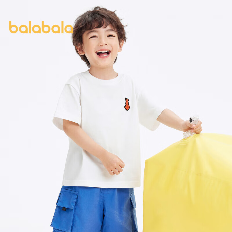 BALABALA Children's Short-Sleeve T-Shirt, Boys' Summer Wear, Pure Cotton Rabbit Embroidery Top, Parent-Child Style, Trendy