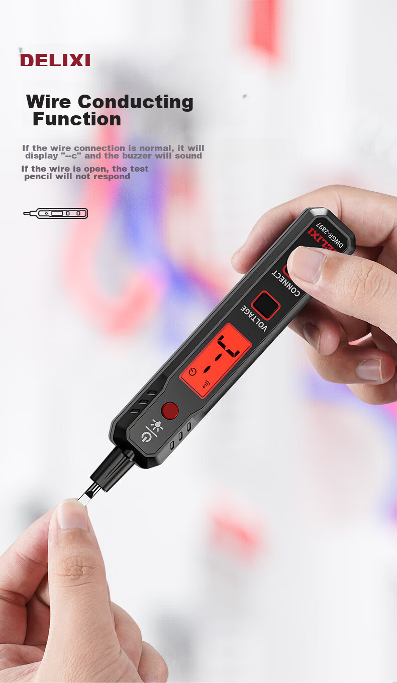 Delixi Electric Pen 2897 Smart Voltage Tester Multifunction Wire Break Detection Digital Display Electrician Induction Test Pen 6