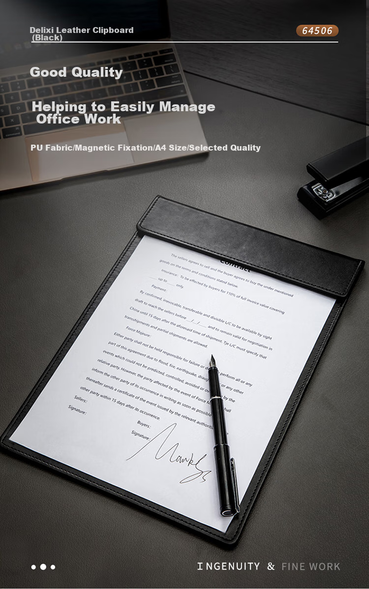 Deli A4 Magnetic Leather Conference Board Folder, High-Quality Leather Writing Pad Folder Writing Mat Meeting Magnetic File Folder Report Folder, Business Office Supplies, Black 64506 2