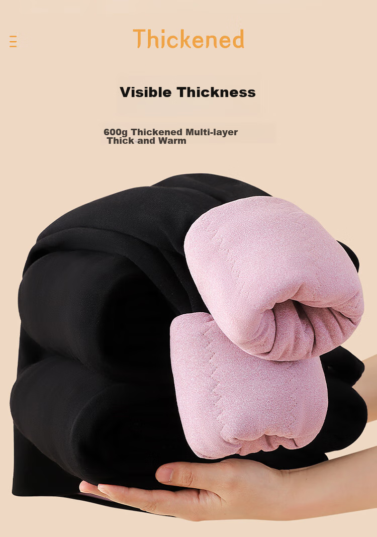 LangSha 100% Wool Cotton Pants for Women, Winter Fleece-Lined Thick High-Waist Plus-Size Leggings, Northeastern Style Warm Base Layer Pants 4