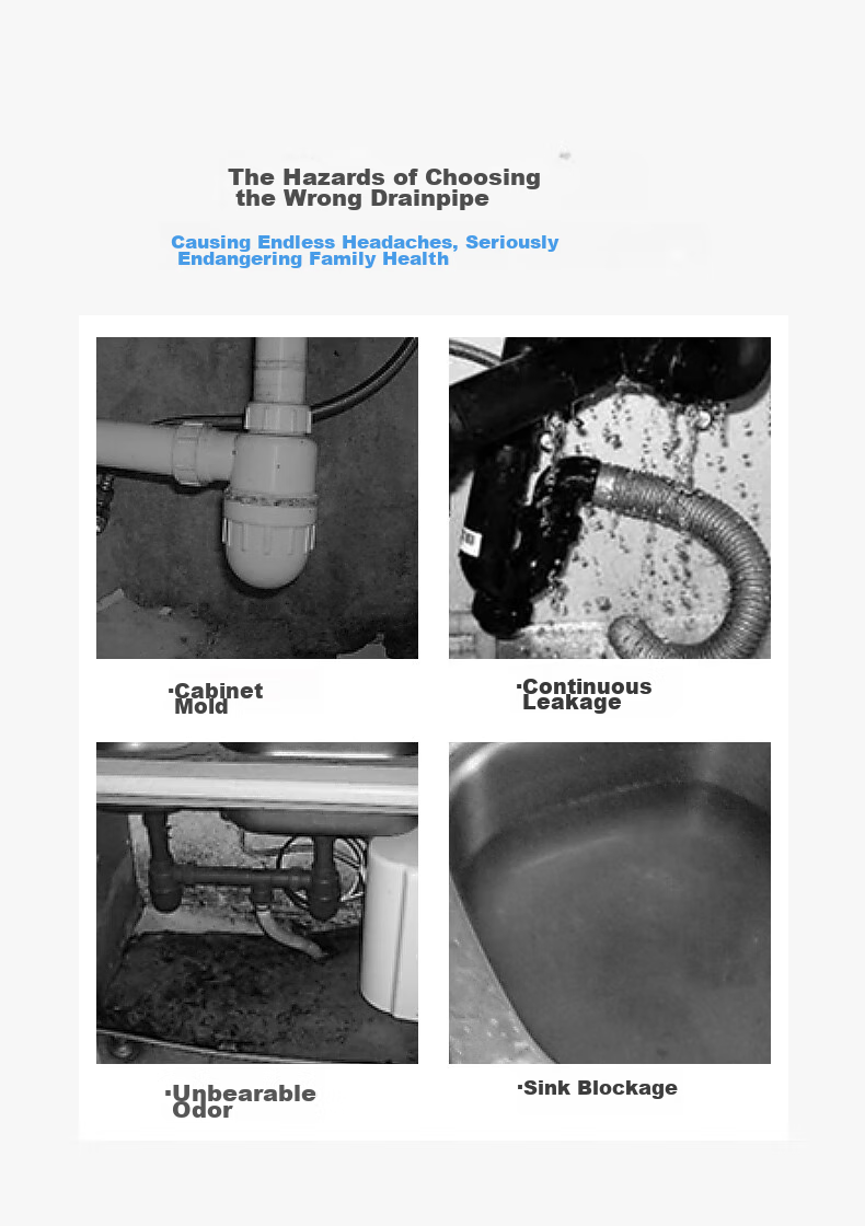 Submarine CSQ-12D Double-Slot Vegetable Washing Basin Drain Pipe, Basket 110 Drain Pipe Set, Side Wall-Mounted Drainage, Space-Saving Desig 4
