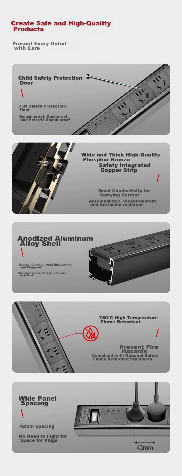 TOWE Economical Lightning Protection Desktop PDU Socket Surge Protector Anti-Surge Aluminum Alloy Shell Power Strip AP-1014S 17