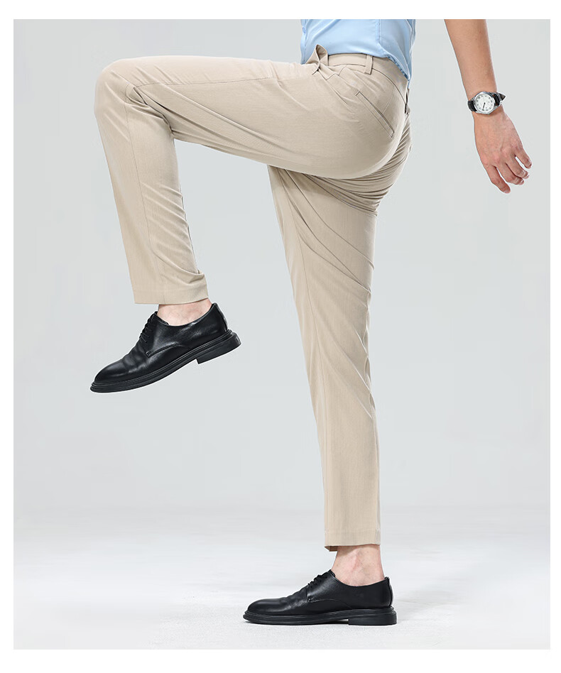 ROMON [Easy-Care] Men's Wrinkle-Resistant Non-Iron Business Suit Pants, Casual Trousers, Dad's Elastic Straight-Leg Pants 12