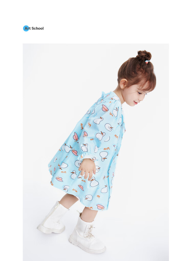 Annil Girls' Long-Sleeve Dress for Spring, Blue Floral Pattern, Size 100 7