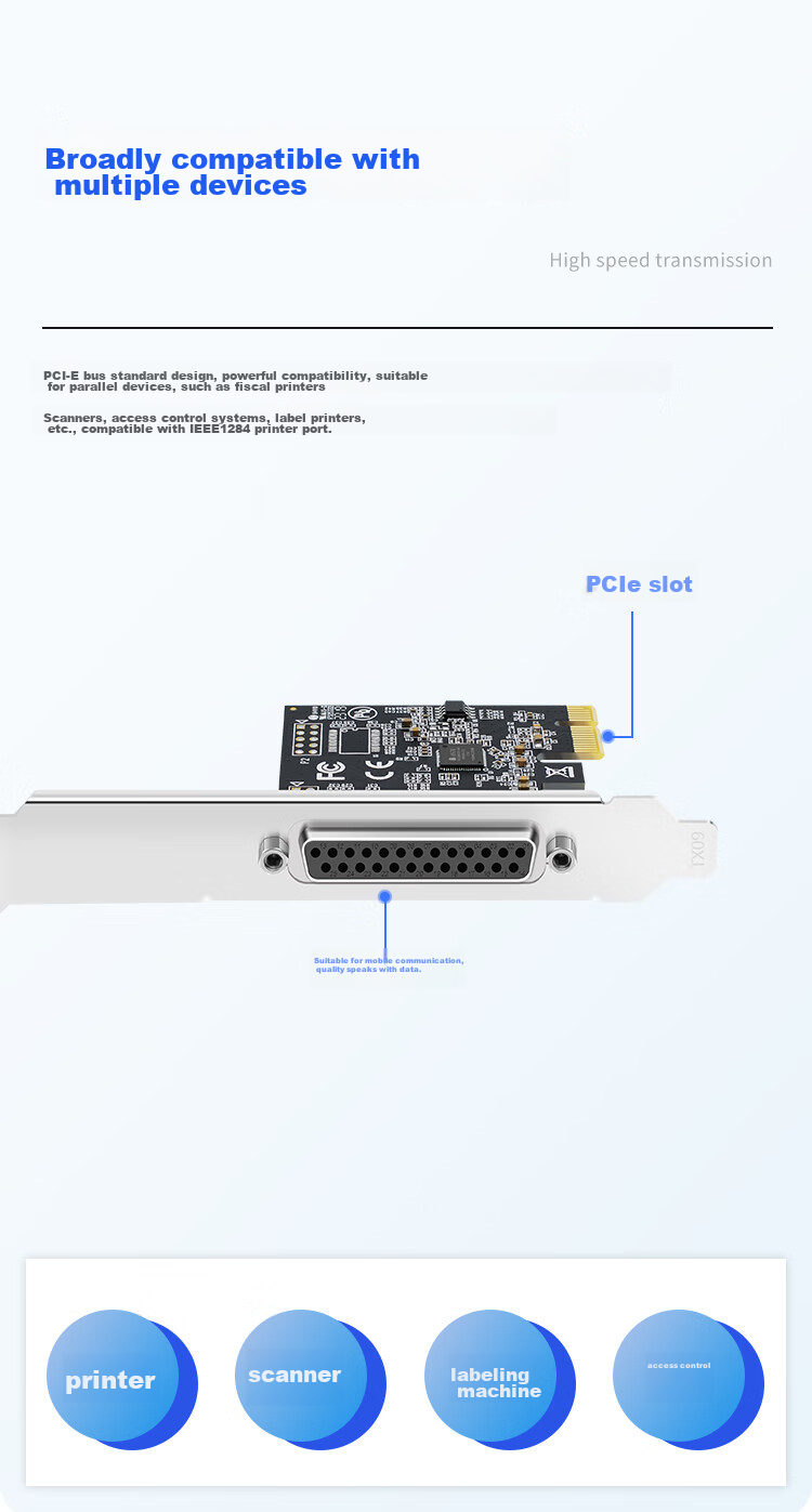 EB-LINK PCI-E Parallel Port Card, DB25 Printer 1284 Expansion Card, Industrial Computer LPT Adapter Card 5