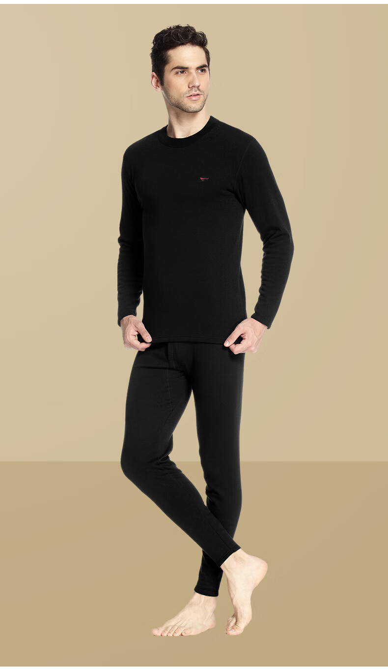 SEPTWOLVES Mid-High Collar Fleece-Lined Thickened Thermal Underwear Set for Men Autumn Winter Warm Clothing 23