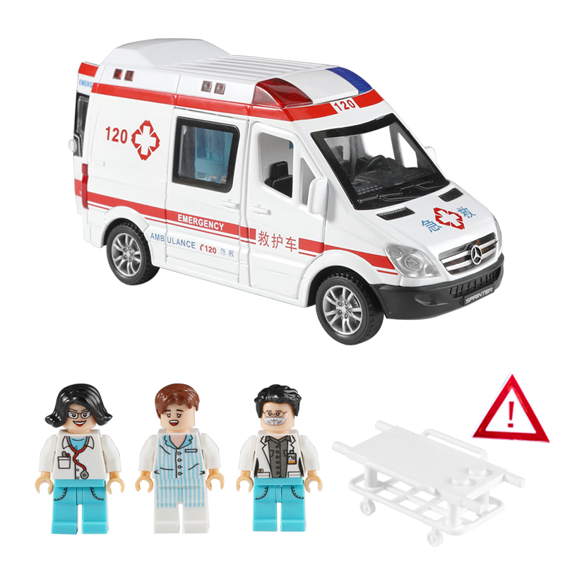 BIG TAYLOR Alloy Car Model Large Ambulance Toy with 5 Doors, Children's Toy Car for Boys Aged 3-6 Birthday Gift