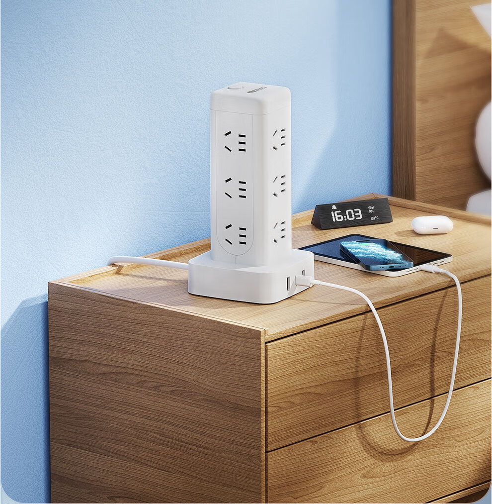 NVCleishidiangong Vertical Power Strip Extension Cord, Multi-Functional Multi-Outlet Desk Power Strip for Dormitory Use, USB-C Tower Desktop Cable Organizer EP432L 6