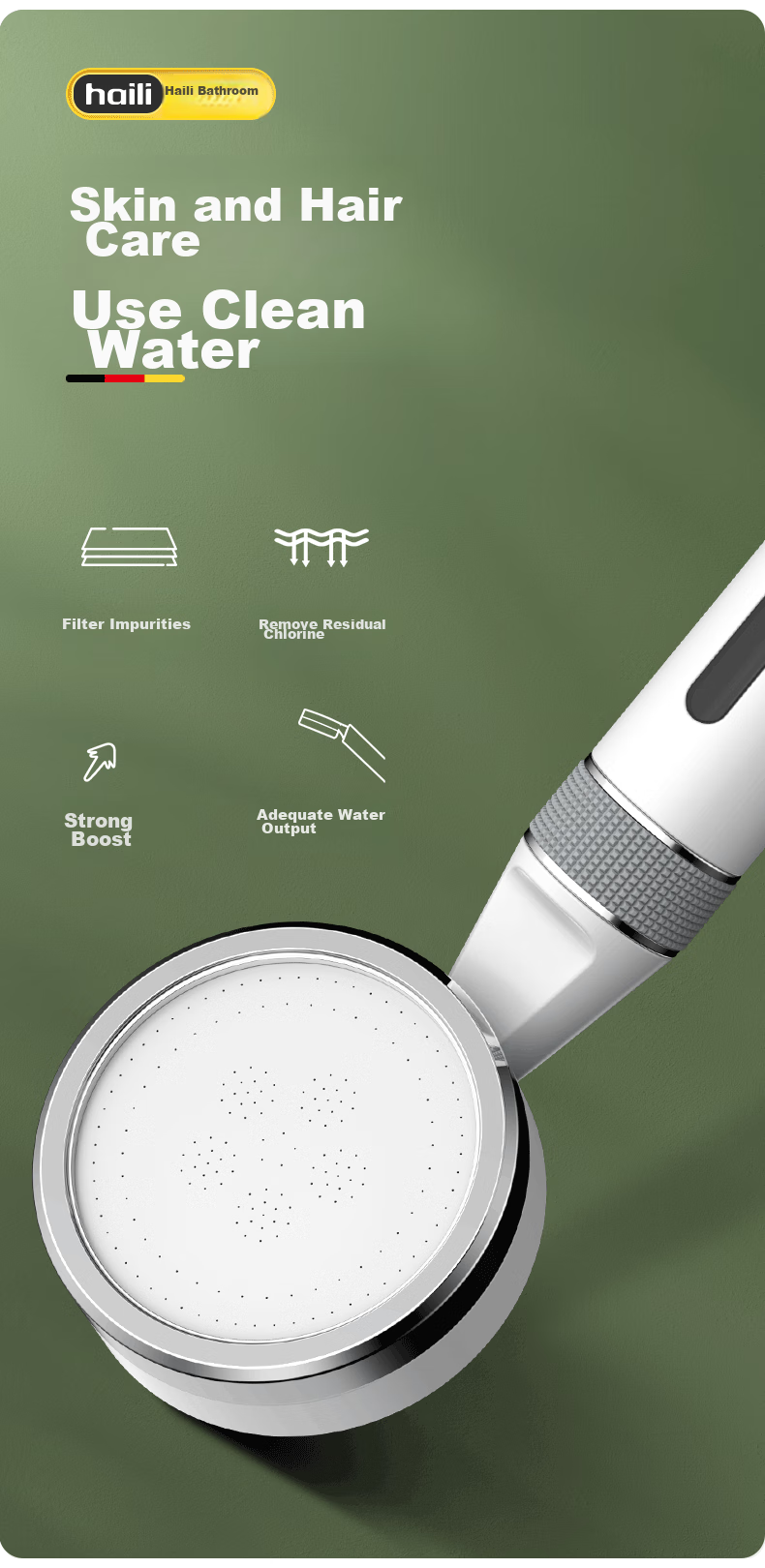 Haili Shower Head, High-Pressure Shower Head, Bathroom Pressurized Handheld Shower Head, Filtered Shower Head, Water Purification, Chlorine Removal, 988 12