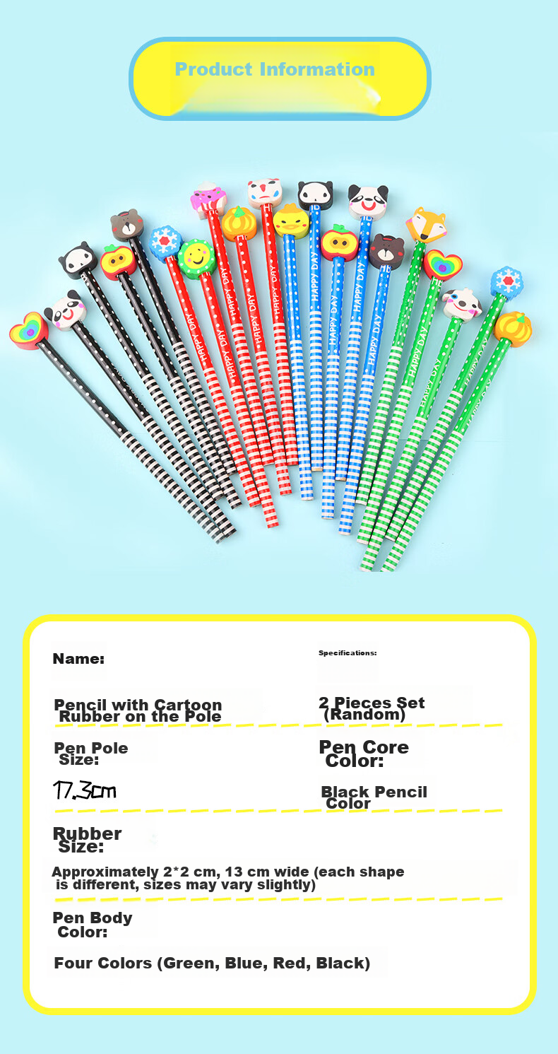 Touch Fish 20-Pack Children's Cartoon Pencils with Erasers, Creative Cute Reward Gifts for First Grade Elementary School Students And Kindergarten, Random Patterns 7