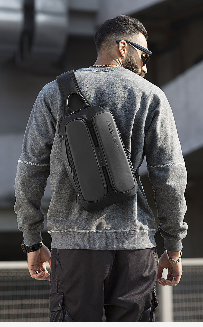 Bange Chest Bag for Men, Travel Shoulder Bag, Business Casual, Multi-Compartment, Large Capacity, Versatile, 11-Inch Tablet Crossbody Bag, Black 4