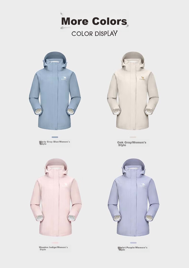 CAMEL Fleece-Lined Three-In Waterproof And Warm Mountaineering Jacket TR057, Wood Gray, Women's XXL 11