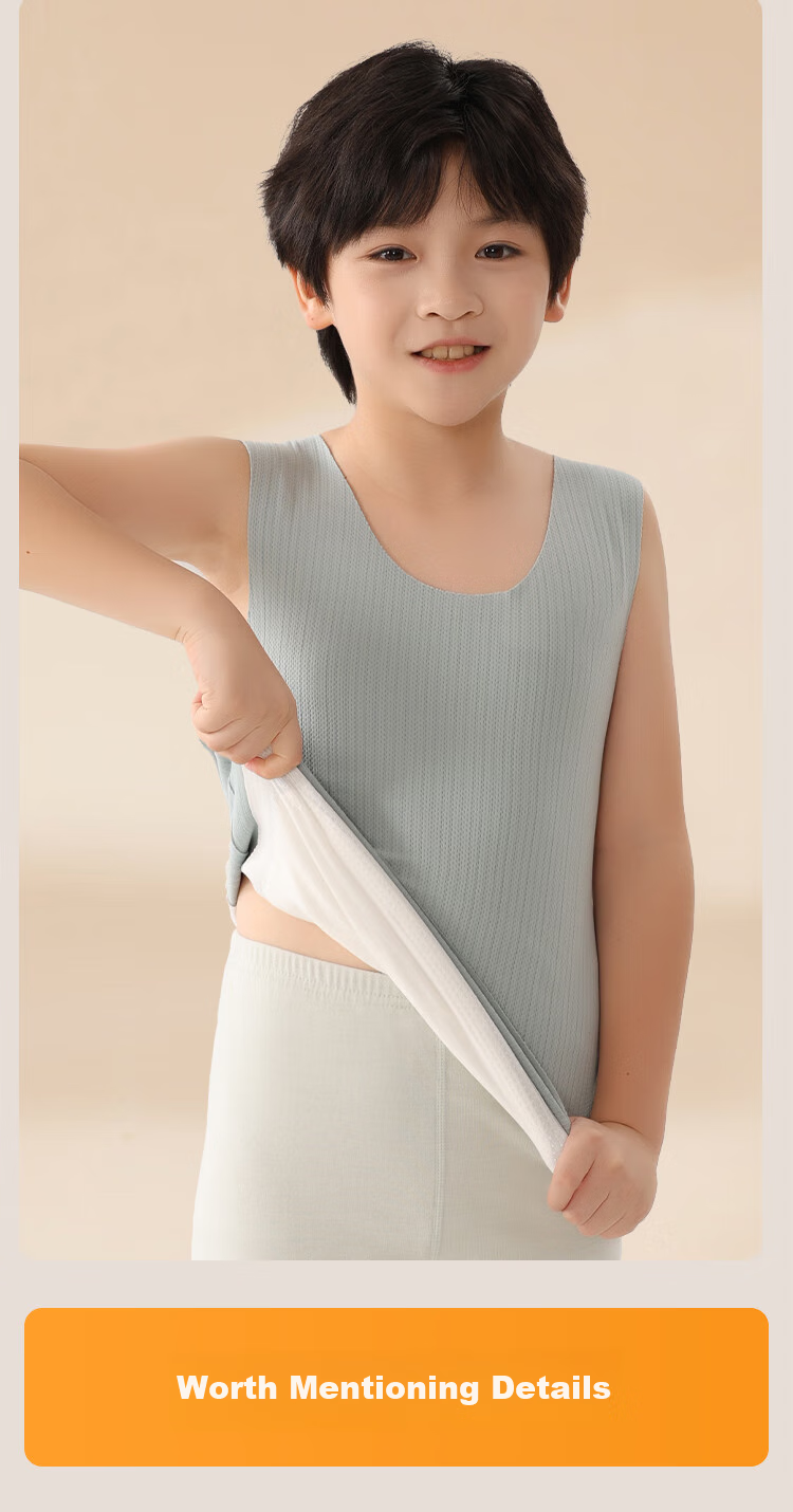 MiiOW Children's Thermal Underwear, Boys' Patch Vest, 100% Mulberry Silk, Tummy Protection, Seamless Inner Wear, Autumn And Winter Base Layer Vest 13