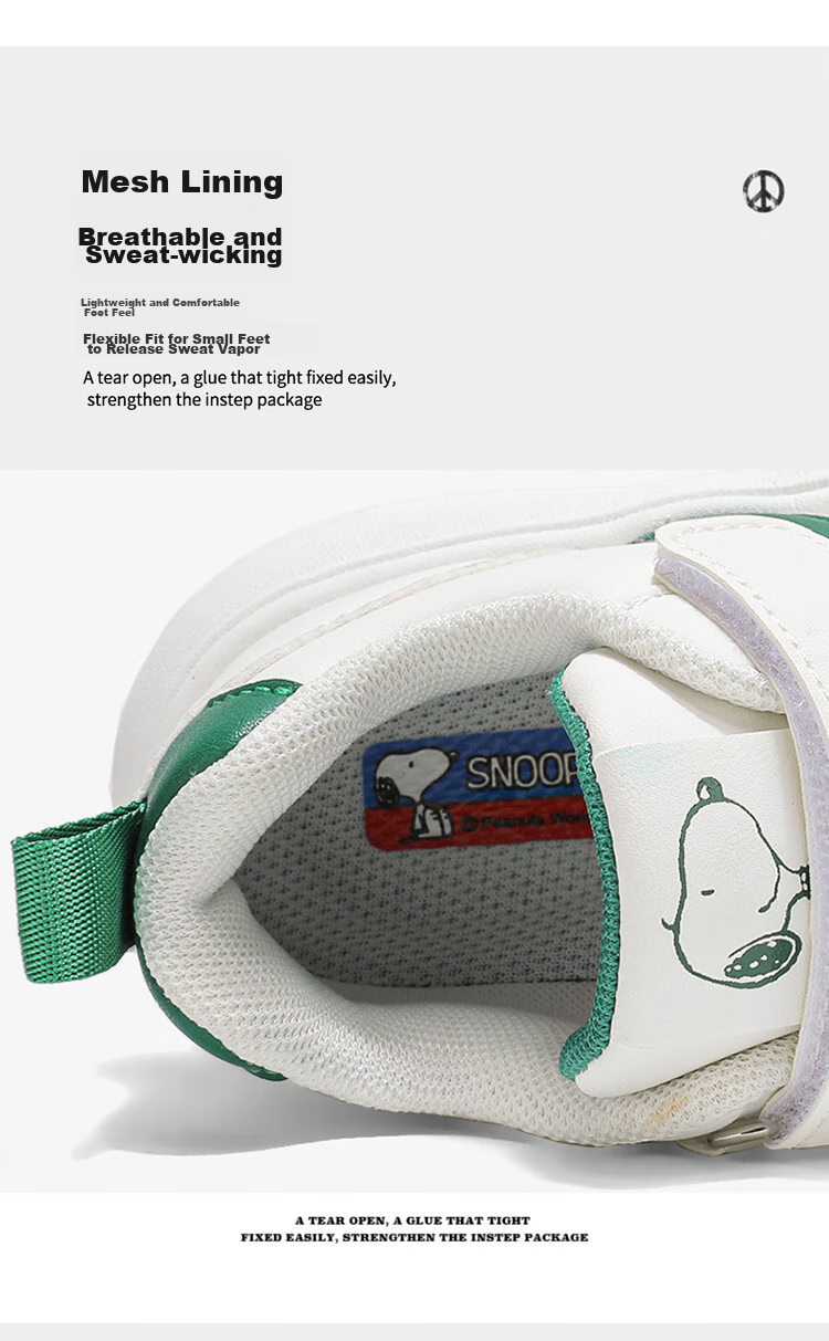 SNOOPY Children's Shoes, Boys' Sports Shoes, School Students' White Sneakers, Girls' Casual Skateboard Shoes, 0375 Pink, Size 28 10