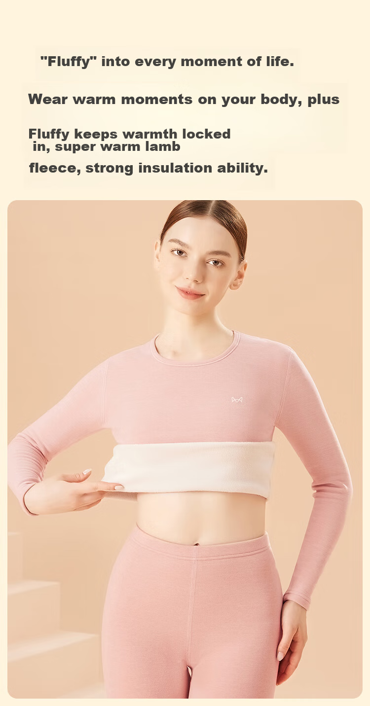 MiiOW [Mutton Protein] Women's Thermal Underwear, Fleece-Lined And Thickened Autumn Top And Bottom Set, Base Layer Underwear for Wome 12