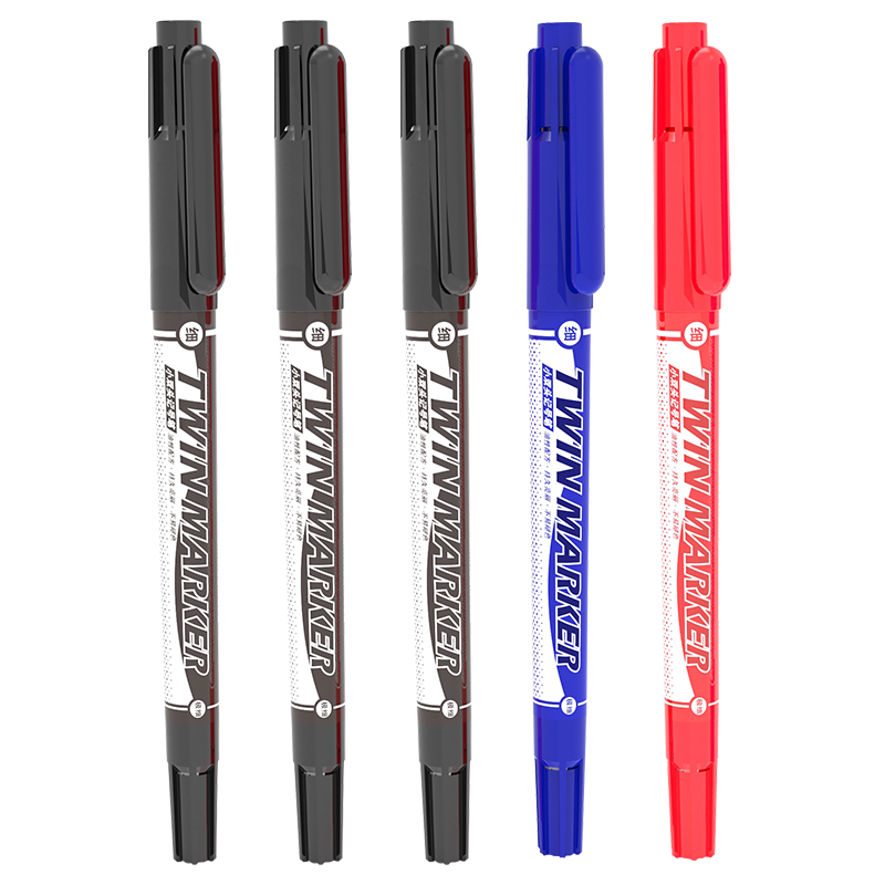 M&G Stationery, Multi-Color Dual-Tip Marker Pens, Waterproof Markers, Oil-Based Pens, Children's Line-Drawing Pens, Office Supplies (8 Black, 2 Blue, 2 Red) 12 Pcs XPMV7404