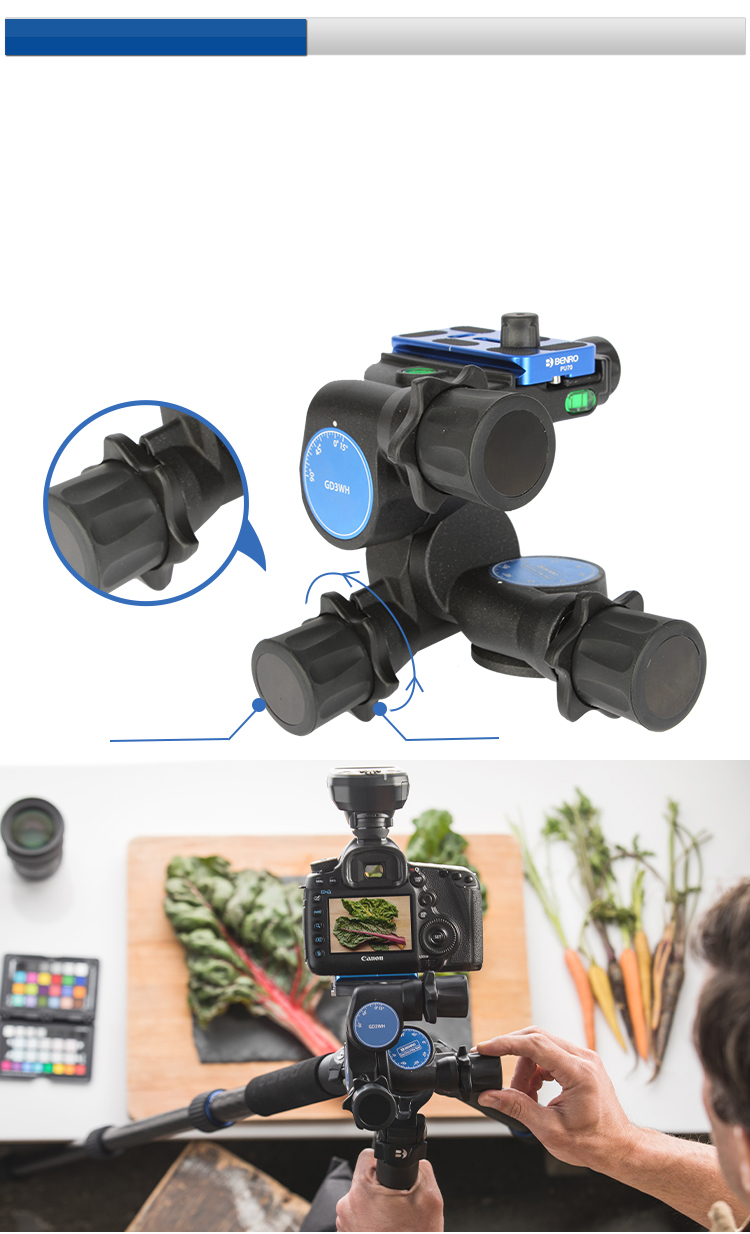 Benro GD3WHK Three-Dimensional Gear Head for Mirrorless And DSLR Cameras, Architectural Starry Sky Low-Angle Panoramic Macro Photography And Videography Tripod 12