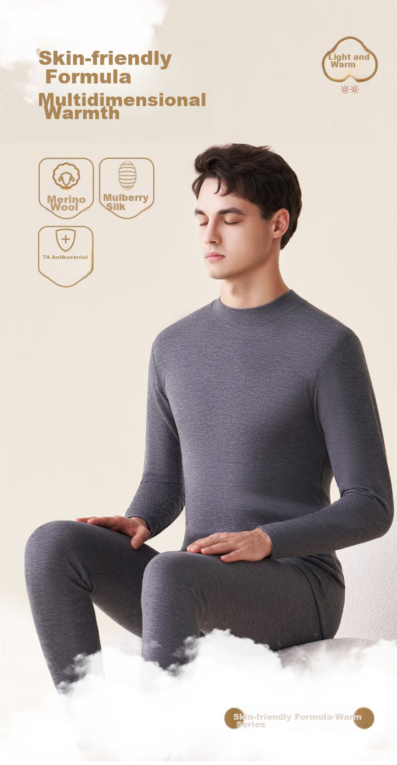 LangSha Men's Wool And Silk Blend Sweater [2026 Autumn/Winter New Arrival], Base Layer, Warm Top, 7A Antibacterial, Fleece-Lined, Heat-Generating 1