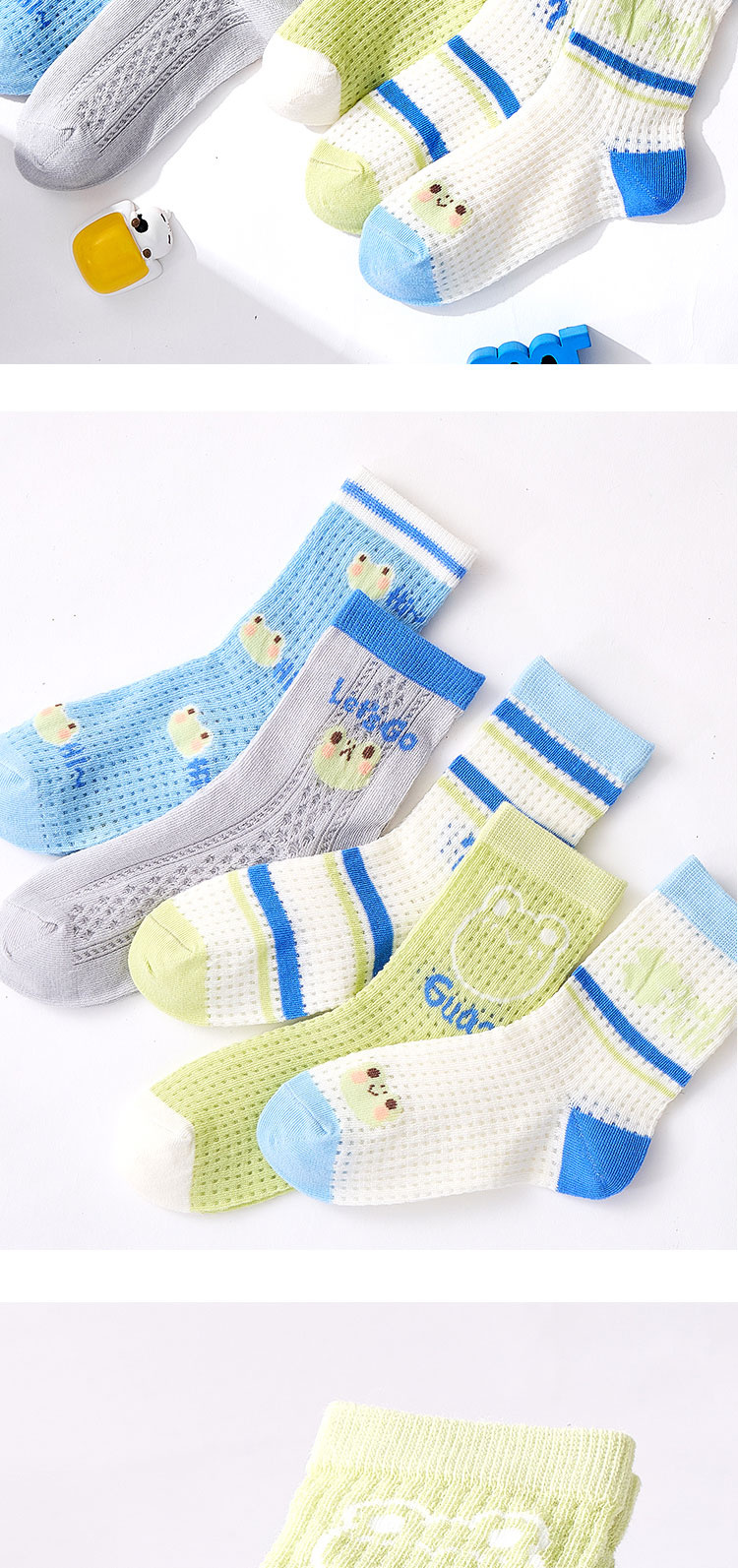 MiiOW Children's Socks for Boys, Summer Thin Breathable Mesh Socks, Boys' Thin Mid-Calf Cotton Casual Socks 12