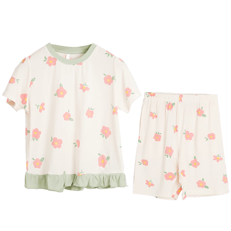 Hodohome Children's Loungewear, Girls' Class A Modal Cool-Feeling Short-Sleeve Shorts Pajamas, Fresh Girls' Set 300 120