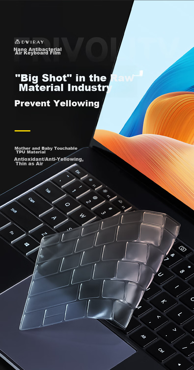 DiyiGongfang Keyboard Dust Cover Film for Huawei Matebook D16/D16 SE Laptops, Full Coverage Ultra-Thin Gray Crystal Nano Antibacterial Protective Film 9