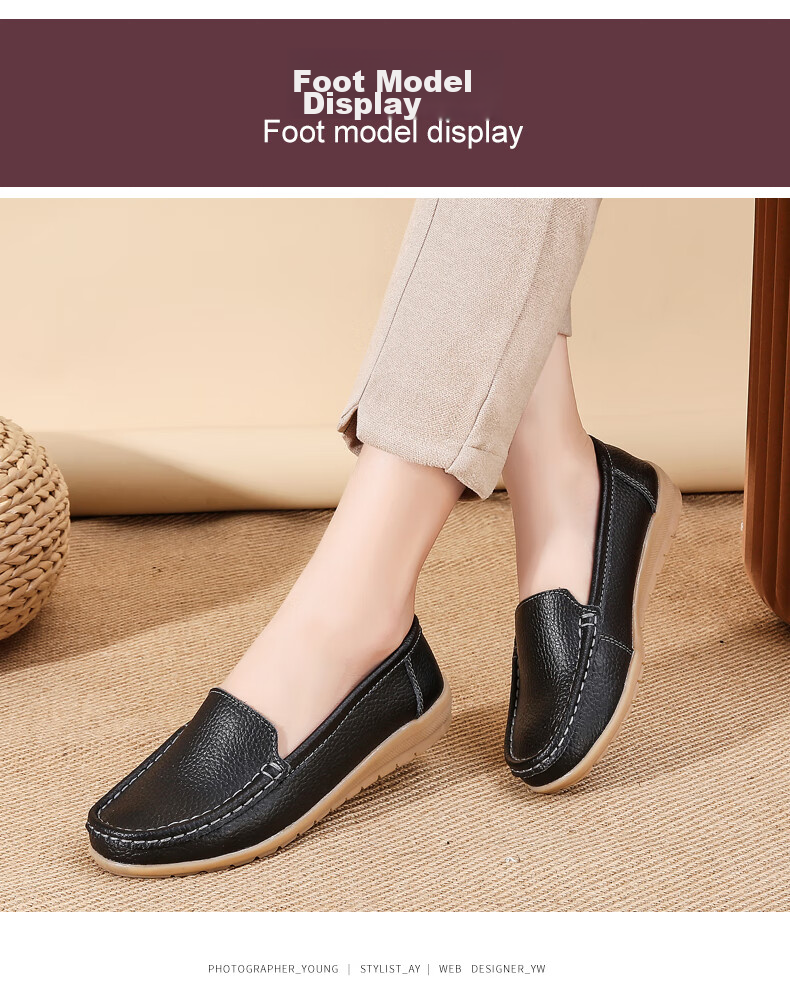 CARTELO Women's Shoes, Mom Shoes, Fashionable Nurse Leather Shoes, Soft-Soled Comfortable Flats, Women's Shoes, 1443 Black, Size 35 10