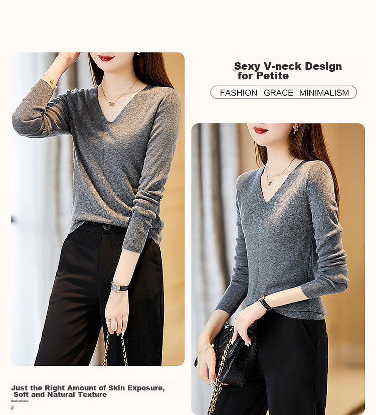 Dme [Capsule Wardrobe Series] Spring And Autumn Paper-Weight V-Neck Sweater, Lazy-Fit Relaxed Knit Top for Wome 6
