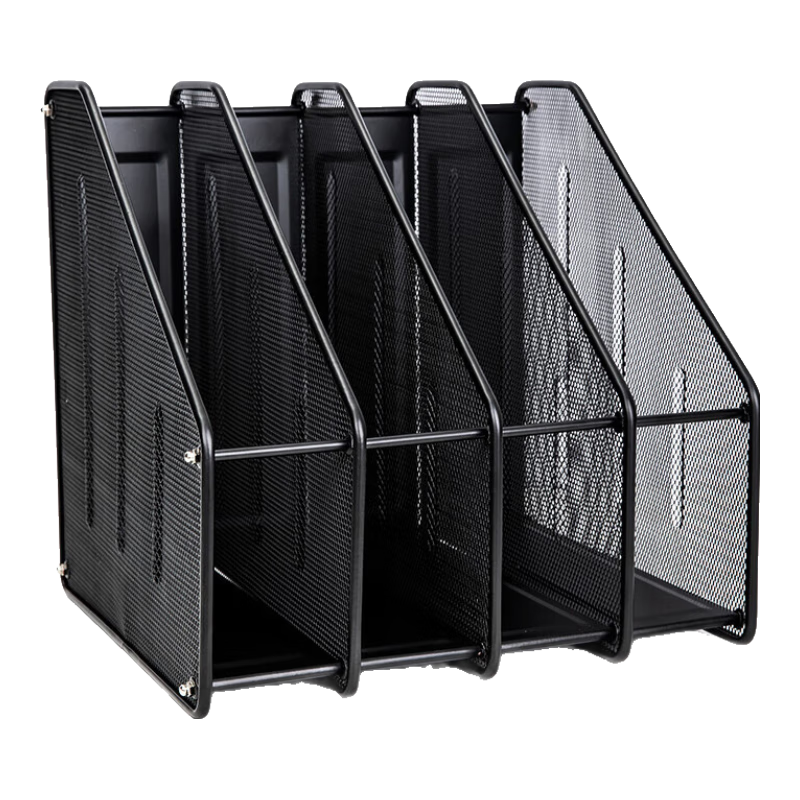 Deli Four-Tier Metal Desktop File Organizer Shelf, Office Desk File Storage Box, Multi-Layer Document Rack, Mesh Hollow File Holder, Black 78994
