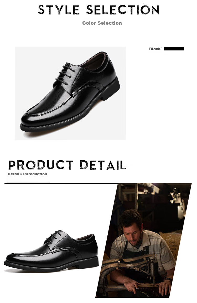 BEIOUTU Men's Leather Shoes, Business Casual Shoes, British Style Office Lace-Up Comfortable Men's Footwear, 9827 Black, Size 43 4