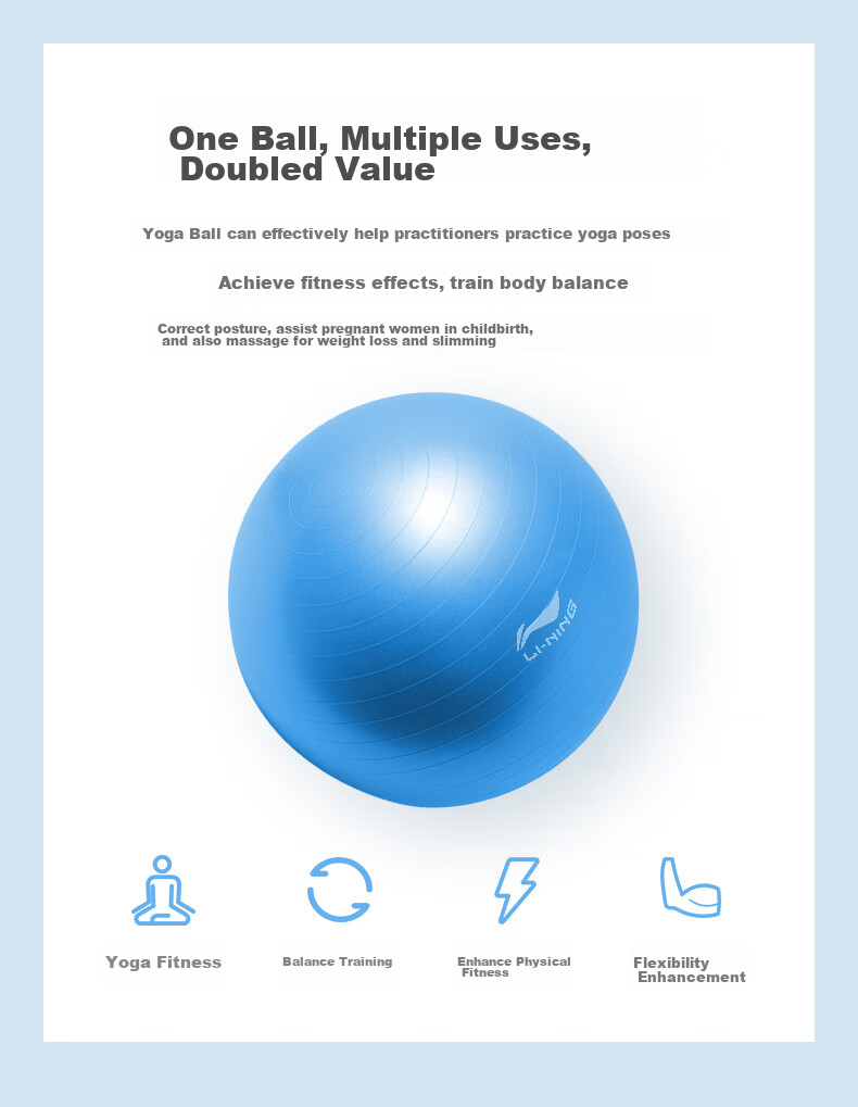 Li-Ning Yoga Ball, Squatting Aid, Baby Soothing Tool, Fitness Equipment for Adults And Pregnant Women, Sensory Integration Training, Thickened Professional Anti-Burst Non-Slip Ball 2
