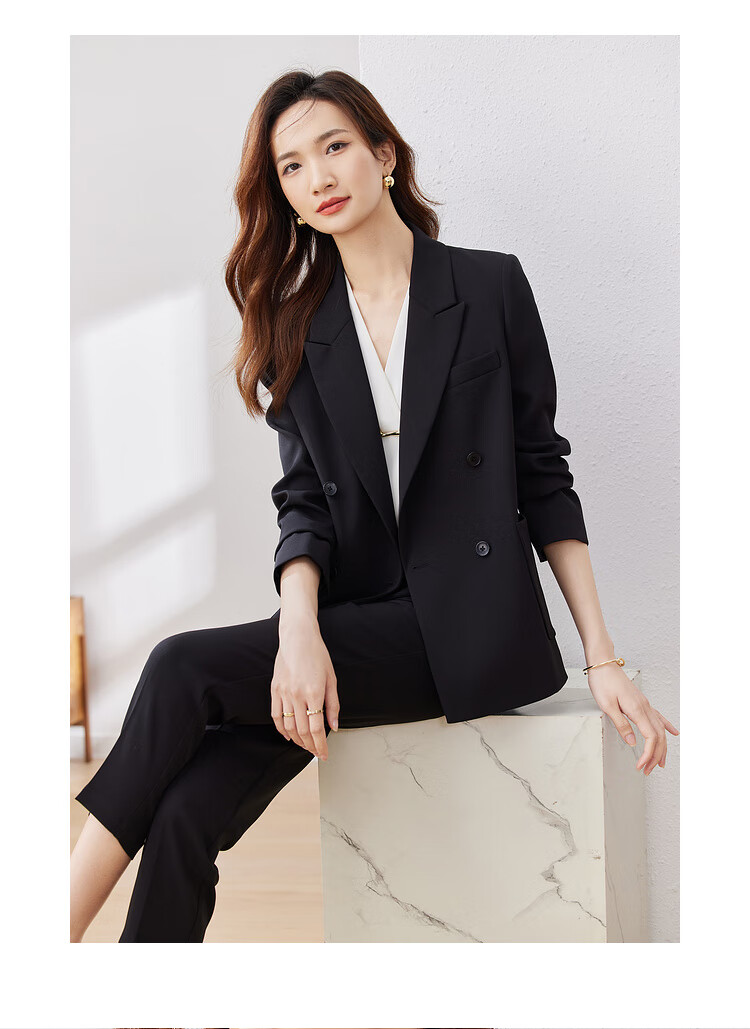 Sentubila Formal Professional Suit Set for Women, Spring And Autumn Elegant Blazer Jacket with Cropped Pants Two-Piece Set, Black, Size S 20