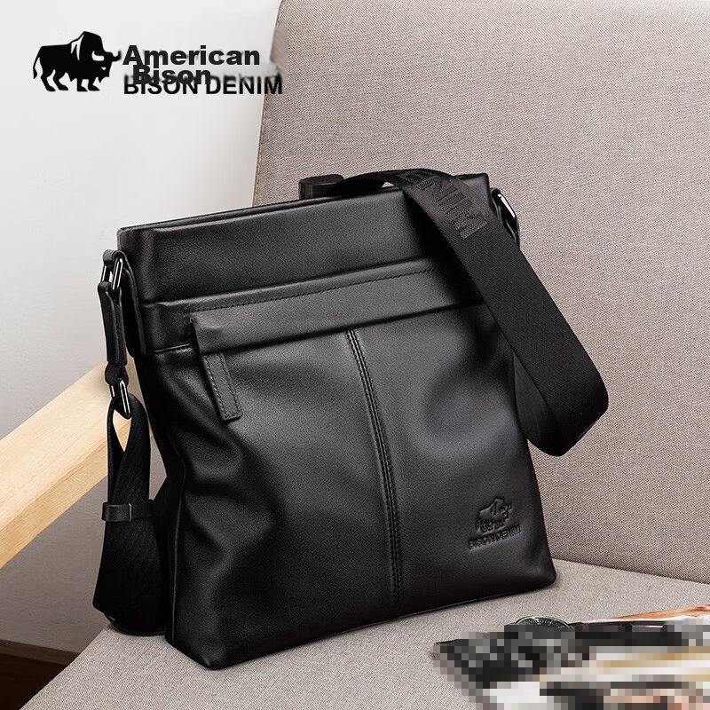 Meizhouyeniou Shoulder Bag, Men's Crossbody Bag, Casual Genuine Leather Men's Bag N2357-1B Black, Birthday Gift for Boyfriend