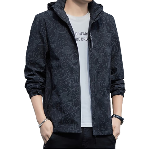 JEEP SPIRIT Men's Windbreaker Jacket for Spring And Autumn, Hooded Windproof Casual Versatile Outerwear, Black, 4XL