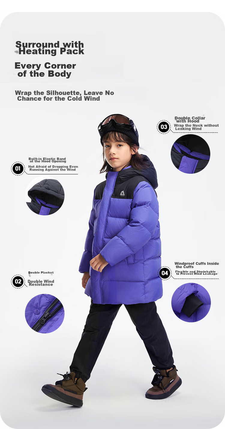 BALABALA Children's Long down Jacket for Winter Sports, Warm Outdoor Patchwork Color-Block Coat [bp] 208424107208 6