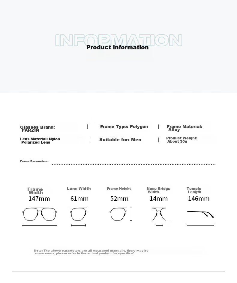 PARZIN Fan Chengcheng Style Double-Beam Alloy Aviator Sunglasses for Men, Polarized Sunglasses, Commuter Driving UV Protection Eyewear 8